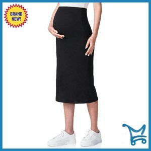 Maternity Pencil Skirt Over Belly Stretchy Midi High Waisted